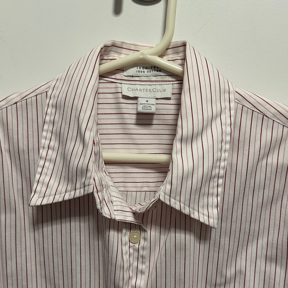 Charter Club Women’s White and Red Striped Shirt Iron Free